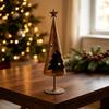 Rust Design Iron Candle Display in a Christmas Tree Shape with Star Detail and Aged Finish for Holiday Dinners and Living Room