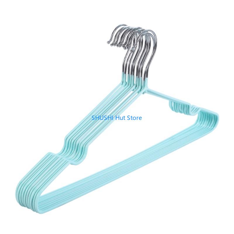 10Pcs Adult Children Metal Clothes Hanger with Plastic Coating Suit Coat Drying Rack Support Hook Non-Slip Dress Holder D57B