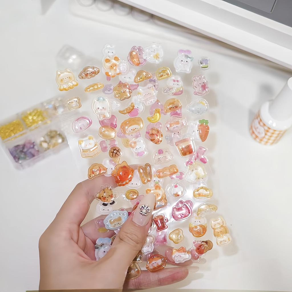 3D Pukupuku 3D Glitter Rabbit and Cat Set of Perfect for Cell Phone DIY Planner and Birthday Gifts for Girls Stickers, Stickers, Designs, 4,