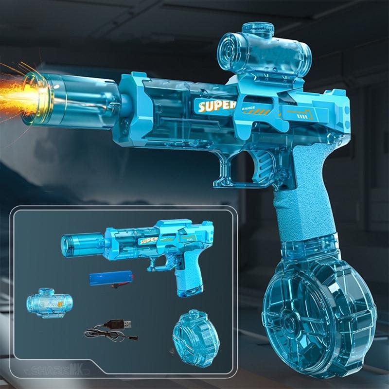 1 Set High-Pressure High-Speed Powerful Outdoor Water Gun Toys Electric Water Gun With Light Sprays Flame Effect Continuously синий