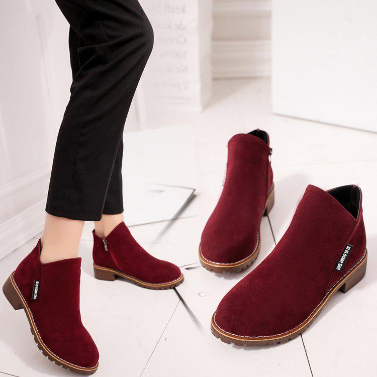 Korean Style Women's Martin Ankle Boots with Side Zipper - Low Heel, Low Shaft, Sizes 41-42