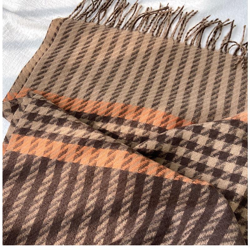 Imitation Cashmere Scarf Women's New European and American Tassel Plaid Scarf Autumn and Winter Warm Women's Shawl