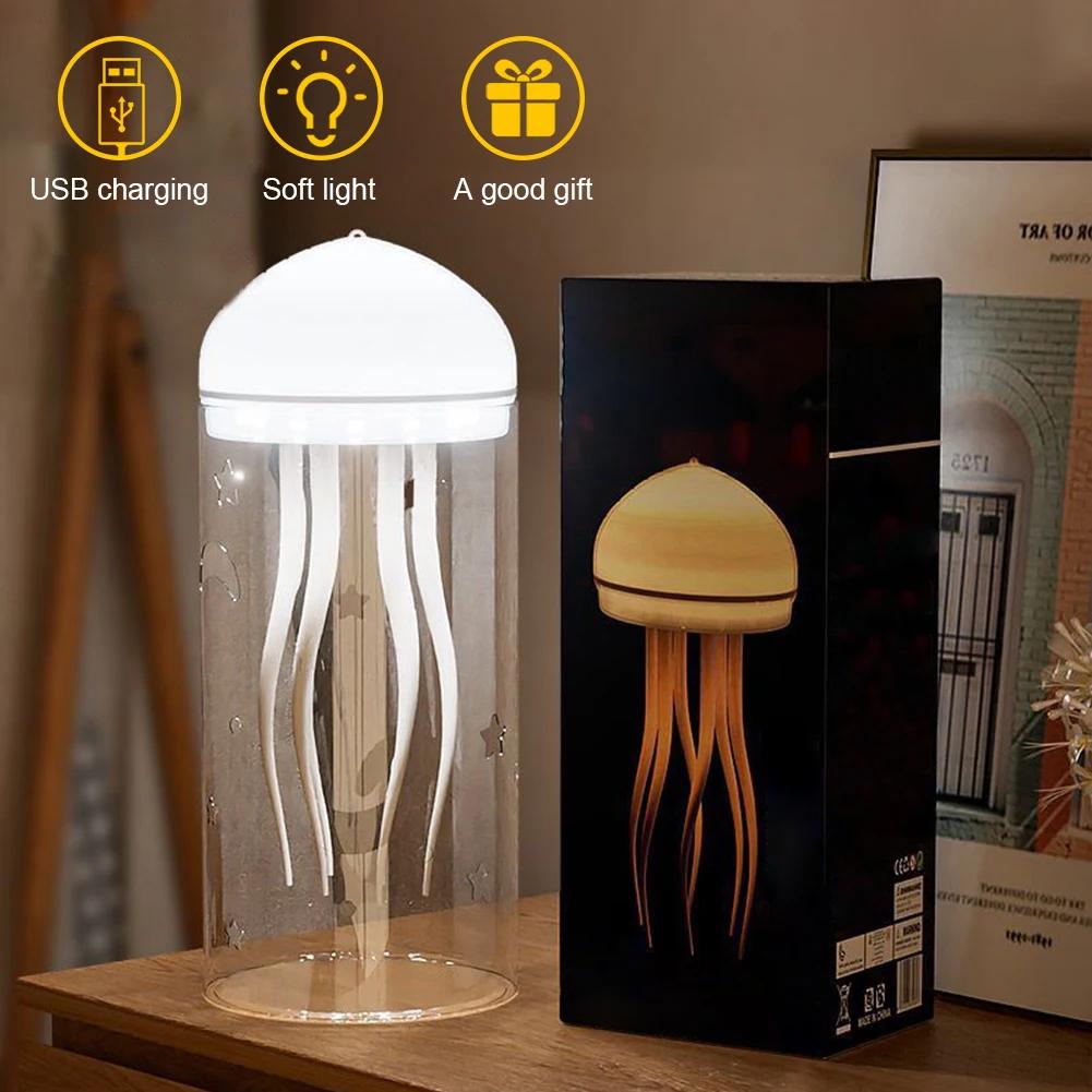 3D Jellyfish Night Light Creative Voice Control Light Flexible Tentacles Type-C Charging Bedside Lamp for Holiday Children Gift