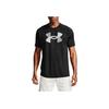 Under Armour Solid Color Logo Print Crew Neck Drop Shoulder Loose Fit T-Shirt Men Tops Black 1357234-001