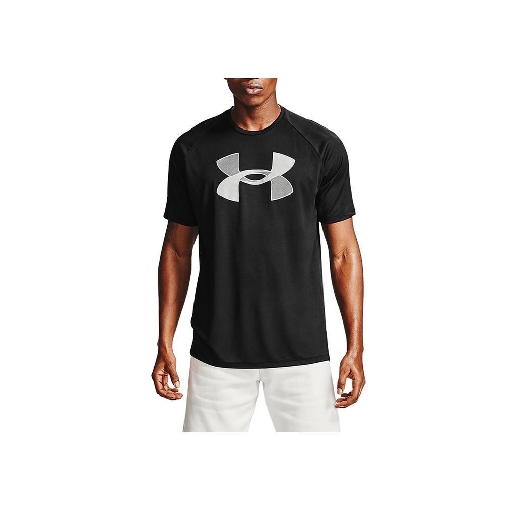 Under Armour Solid Color Logo Print Crew Neck Drop Shoulder Loose Fit T-Shirt Men Tops Black 1357234-001