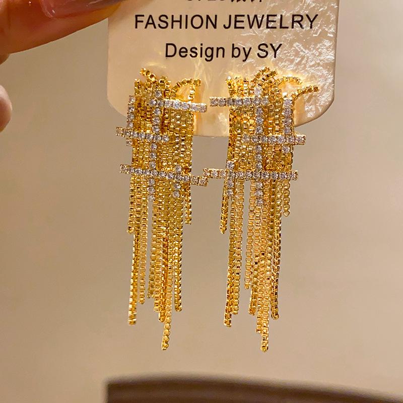 18K Gold Plated Zircon Tassel Earrings - High-End Stud Fashion Jewelry