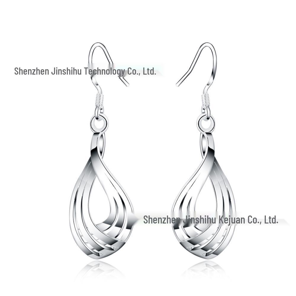 

Покрытые серебром 925 пробы ретро серьги-капли с тремя линиями в виде ряби на воде