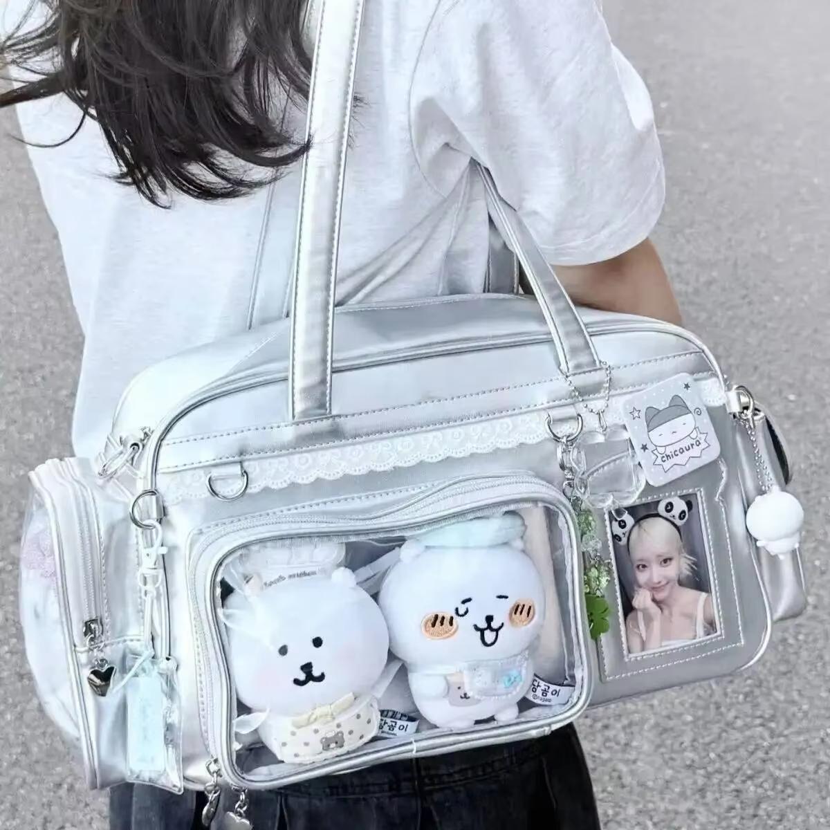 Cute JK Ita Bag Large Capacity Transparent Shoulder Backpack For Exhibition Badge Display DIY Crossbody Purse 39x20x14cm