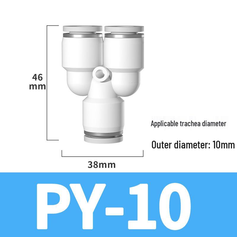 Pneumatic Quick Connect Tee, White Plastic, Straight Push-in, Sizes: 4-16mm
