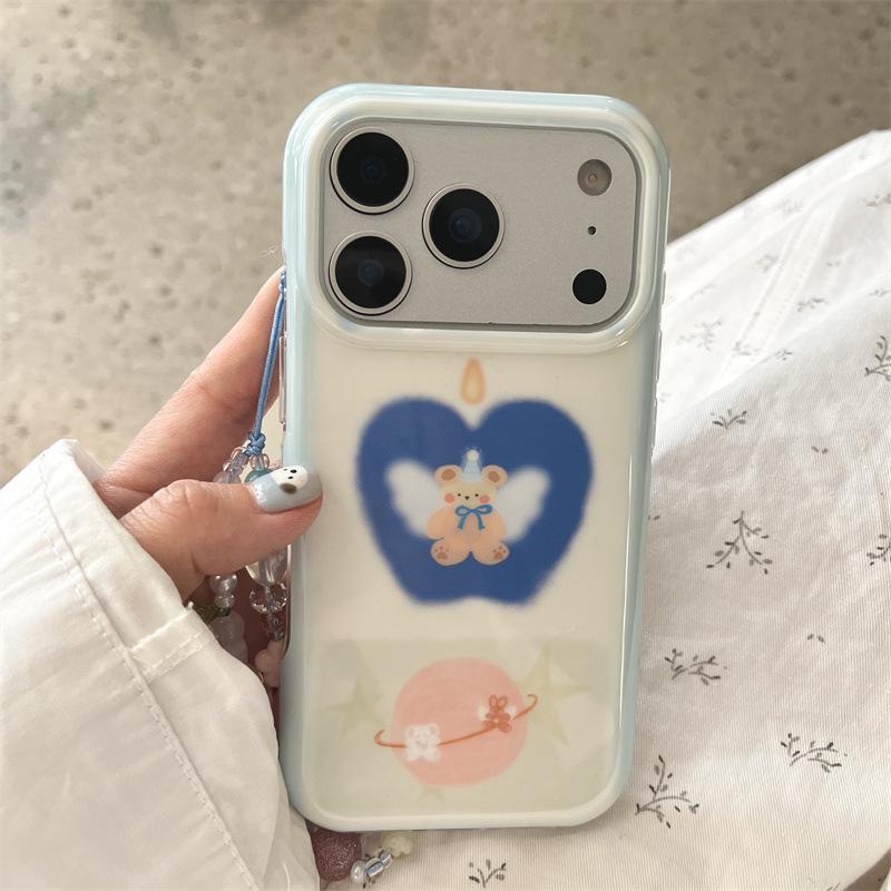Artistic Angel Bear Wax Candle Phone Case for iPhone 17/16 Pro Max/15/14 - High-End Feel