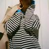 2025 Autumn/Winter Striped Color Block Loose Round Neck Long Sleeve Sweatshirt.