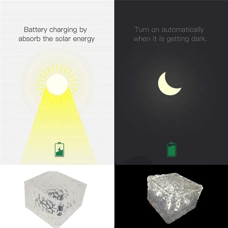 LED Solar Garden Light Brick Ice Cube Solar Lawn Lights Outdoor Christmas Decoration Lamp for Stair Pathway Driveway Landscape Yard Patio