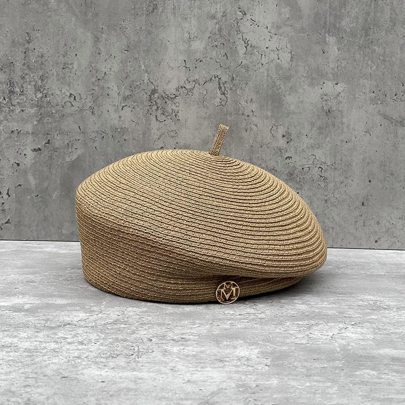 Luxury Straw Beret Summer Cap Sun Cap French Style Flat Women Hat Artist Crochet Beret