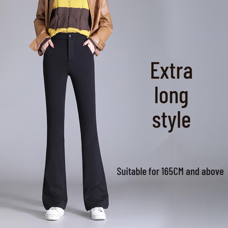 Pantaloni da donna autunno/inverno taglie forti neri in velluto a vita alta snellenti micro svasati