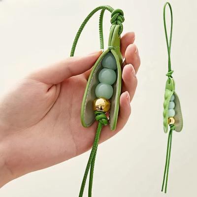 Mode High-End Erwt Hanger Leer Handgemaakt Erwt Sleutelhanger All-match Stijl Groene Erwt Tas Hanger Tas Onderdelen & Accessoires