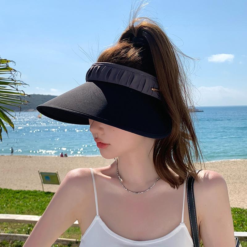 8523 hat women's fashion pleated empty top hat summer outdoor play visor hat big brim sun hat