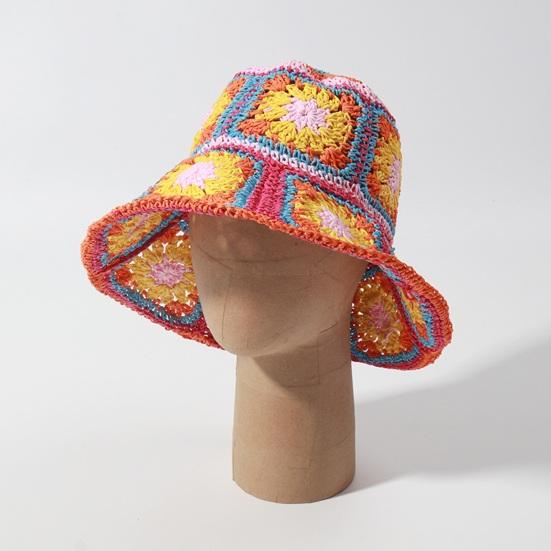 Fisherman Hat Floral Pattern Crochet Straw Sun Hat Anti-UV Sun Protection Foldable Packable