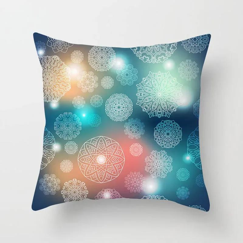 Merry Christmas Santa Elk Print Pattern Cushion Cover Home Living Room Sofa Decoration Square Polyester Pillow