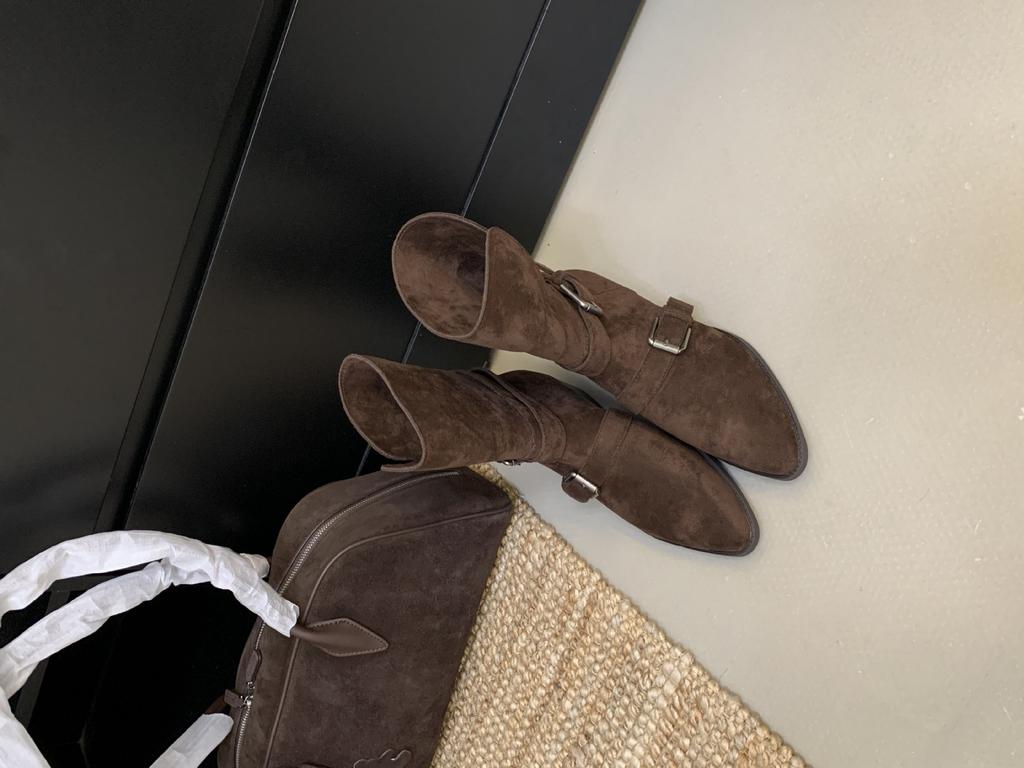 2025 autumn and winter retro belt buckle thick heel fold two wear short boots women's fashion temperament fashion short boots