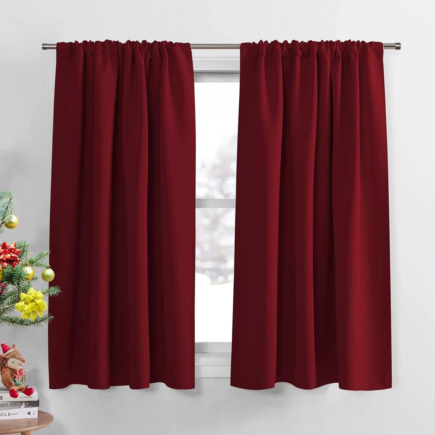 

Modern Solid Color Blackout Energy Saving Curtains Thermal Insulated Room Darkening Drapes for Bedroom Living Room 96X114cm/pc вино красного