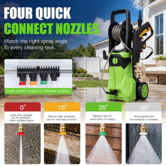 High Pressure Cleaner 4800PSI Electric Washer with 4 Nozzles & 33Ft Hose Power Overheat Protect for Car Fence Patio Cleaning Heavy Duty