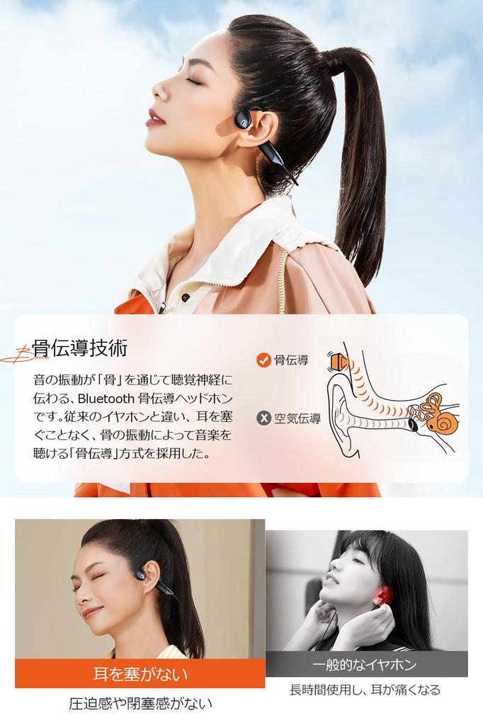Bone Conduction Bluetooth Perfect for Comfortable No Ear Wireless Automatic 11 Hours of Continuous and Compatible with iPhone and for and Commuting