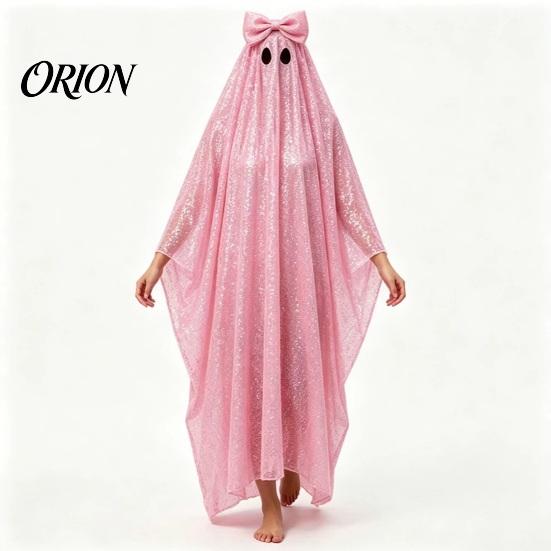 Dívčí Duchový Šaty Sequin Pončo Plášť pro Ženy, Roztomilý Halloweenský Kostým Plášť s Vlajícími Síťovanými Mašlemi, Lehký Pulovr Roucho Cosplay Party Svátek