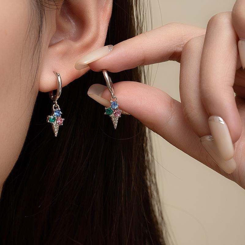 Niche Design Color Diamond Ice Cream Circles Ear Buckles Femininity Sweet High-End Earrings
