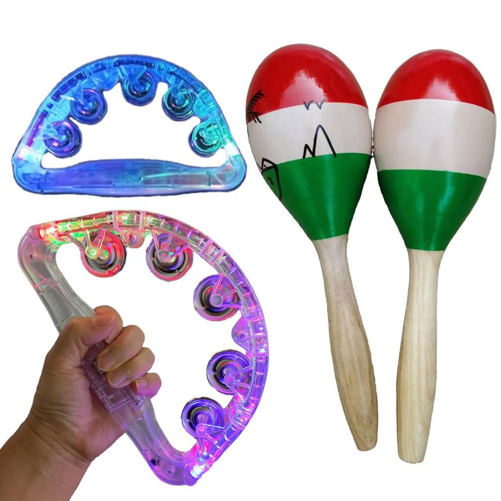 SALUDABLE Illuminated Tambourine and Maracas Set with LED Lights for Parties, Karaoke, Events, and More. Musical Instruments. (2)
