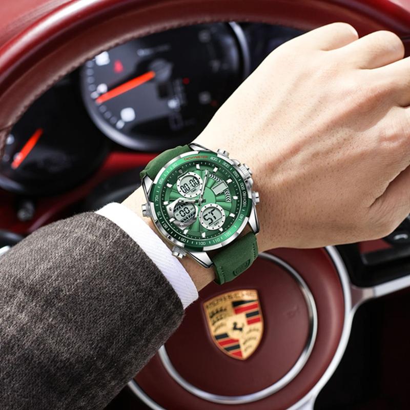 Luxury Men Watch Luminous Week Date Dual Time Display Digital Man Clock Alarm Electronic Men's Quartz Watches