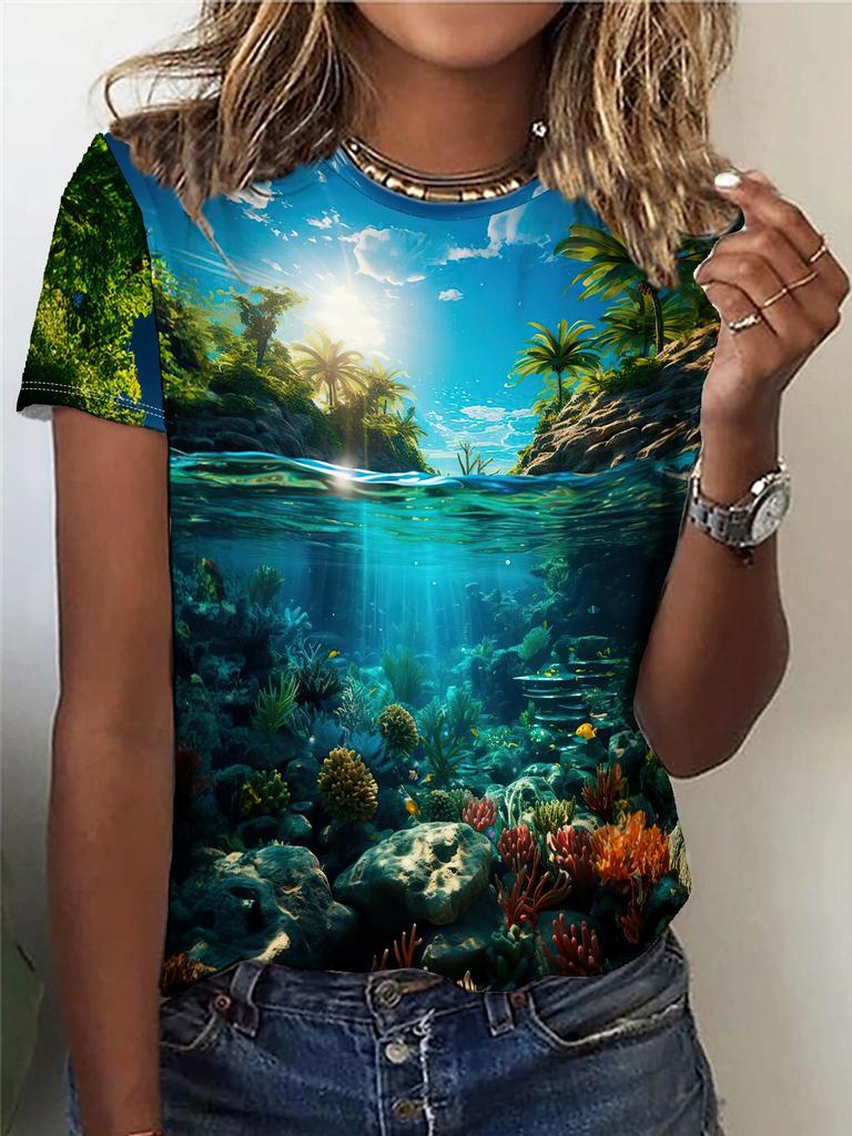 Léto Krásná Krajina Trička s 3D tiskem Ženy Streetwear Neformální Móda Y2k Tričko s krátkým rukávem Tričko s výstřihem do O Trička Topy Oblečení