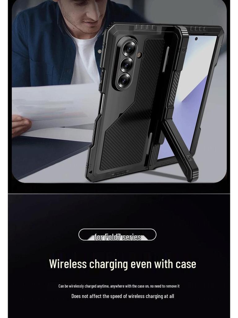 Z-Fold7 Z-Fold6 Tri-Proof Metal Phone Case: Full-Wrap, Stand, Hinge Protection, Anti-Fall Shell.