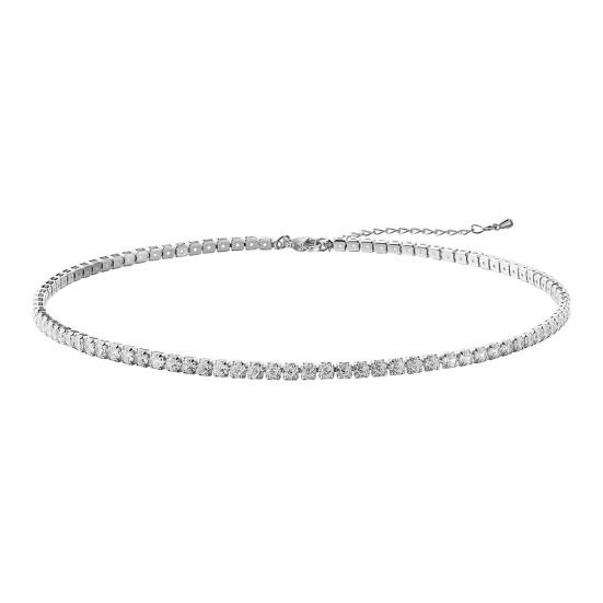 

Женское элегантное колье-чокер со стразами, искрящееся регулируемое короткое ожерелье с кубическим цирконием, свадебные украшения, подарок 3mm серебряный