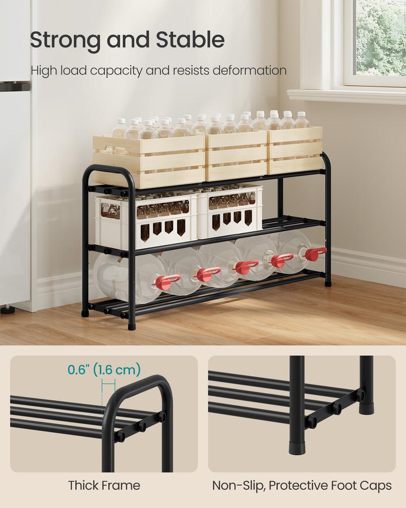 SONGMICS Expandable Shoe Rack, Shoe Storage Organiser, Adjustable Shelves, Sturdy and Heavy-Duty, for Hallway, Closet, Living Room, 3-Tier, Ink Black