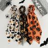1PC Halloween Scrunchies Set, 3-Piece Pumpkin Ghost Bat Printed Hair Ties With Long Scarf, Cute Hair Accessories For Women Girls