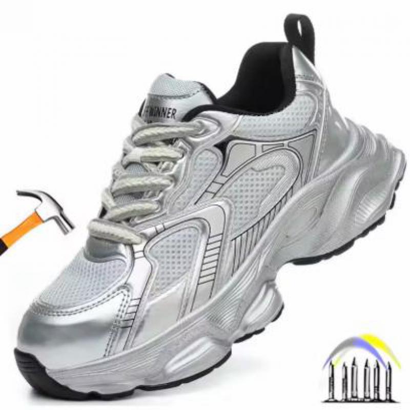 Fashion Non-slip Work Shoes Women Plastic Toe Safety Shoes Breathable Mesh Work Sneakers Lightweight Protective Work Safety Sneakers