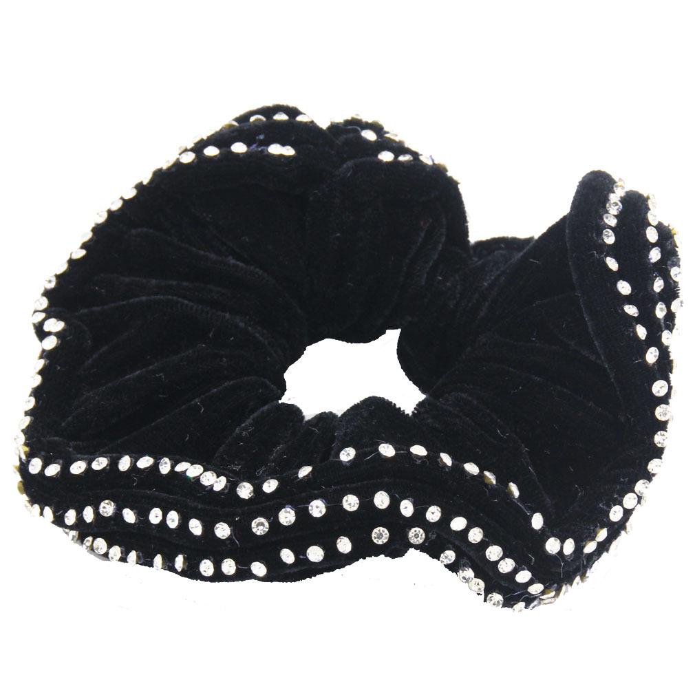 Velvet Hair Tie with Rhinestones - Non-Fading, Diamond-Studded Korean Scrunchie Hair Accessory