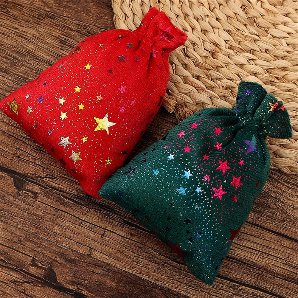 Christmas Cotton Linen Gift Bags Xmas Tree Printed Drawstring Pocket Christmas Party Gift Packaging Jewelry Storage Bags