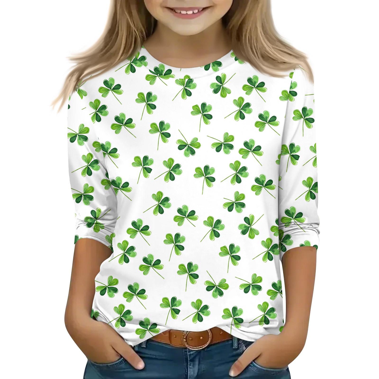 

Топы с принтом для девочек 5-16 лет с круглым вырезом и рукавами 3/4 Футболки Модные топы Наряды Футболки 160 белый