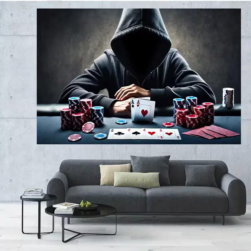 2D Casino Poker Night Backdrop, Aces Cards & Chips Theme for Party Photoshoot