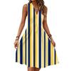 Women's Summer Fashion Loose V-Neck Sleeveless Lace-Up Striped Print Dress