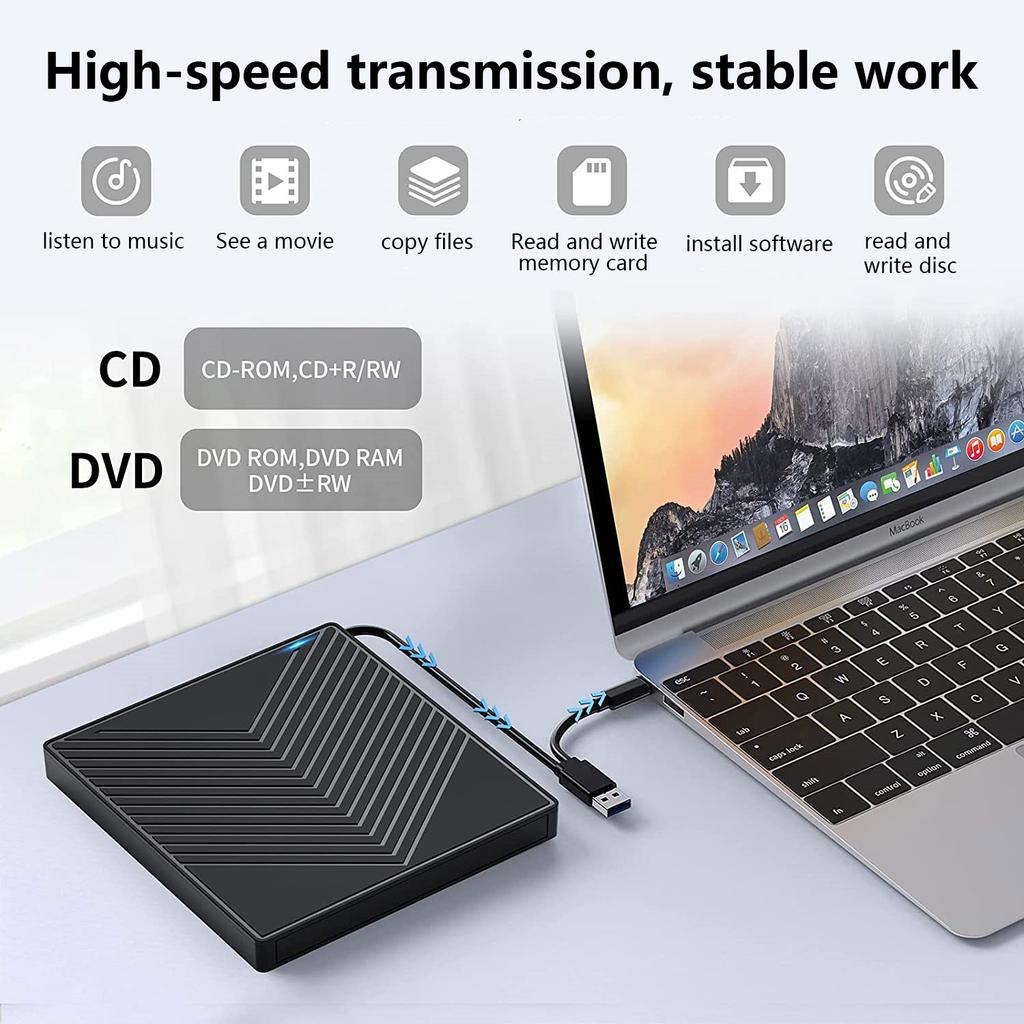 Multifunctional DVD burner, 5-in-1 USB mobile external optical drive for laptops Windows Mac Linux Cuich