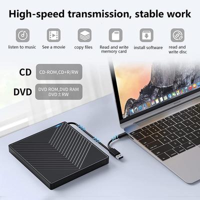 Wielofunkcyjna nagrywarka DVD, mobilny zewnętrzny napęd optyczny USB 5 w 1 dla laptopów Windows Mac Linux Cuich
