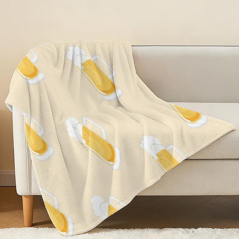 Beer Series Flannel Blanket – High-Density Soft Plush, Cozy Skin-Friendly Throw for Halloween & Christmas, Home Relaxation & Fun Decor