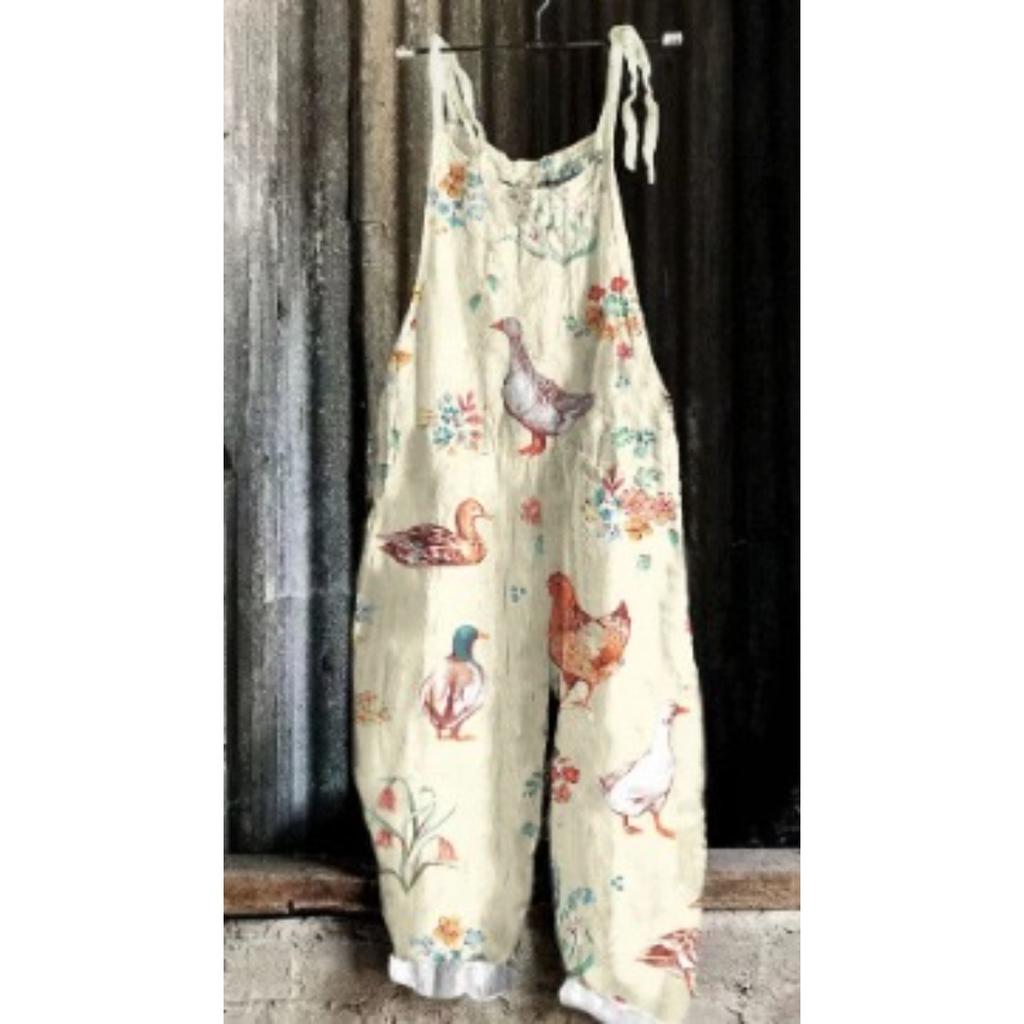 VIONA Heiße Damen Sommer Mode Einteiler Latzhose Einfach Bequem Haus Weite Hosen 3D Hahn Gedruckte Arbeitshosen