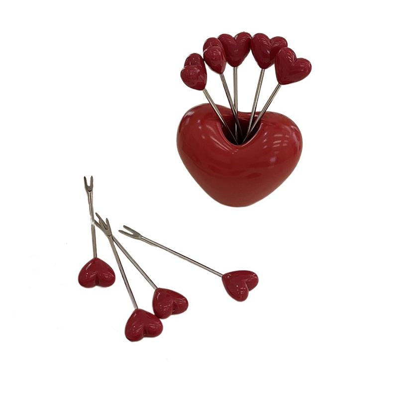 Stainless steel fruit fork Love cute strawberry fruit fork Dessert fork bento lunch box