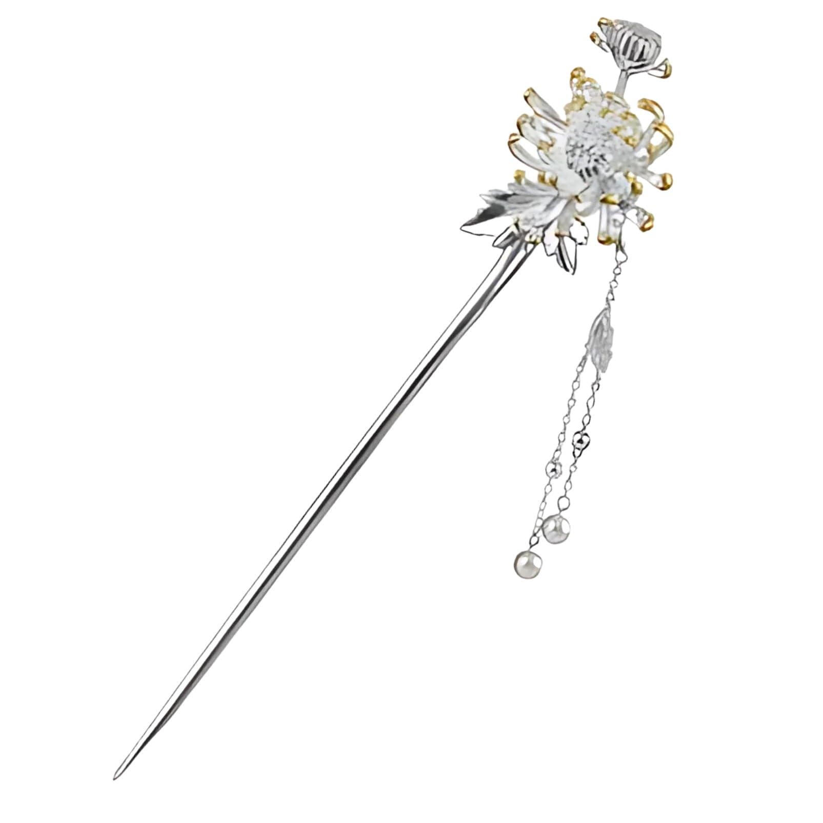 

Одиночная заколка канзаши для японских и осенних цветов для волос, жемчуг и Мяомяо [Мяомяо] одежда, томесодэ, кимоно, юката, украшение, серебро,