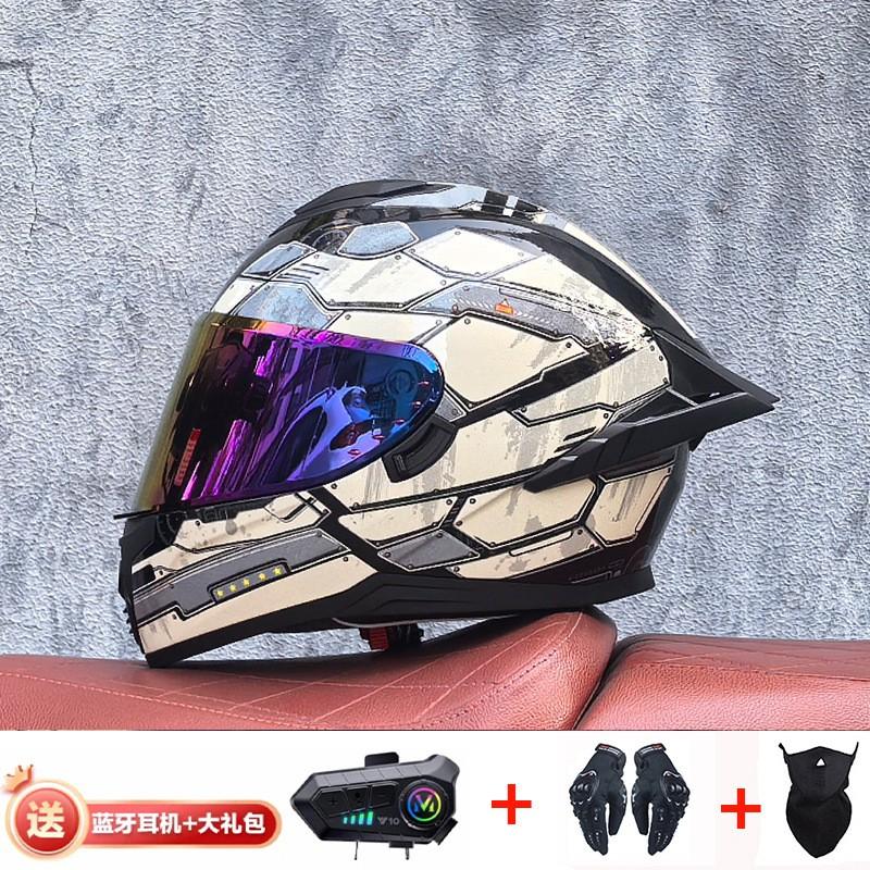 Full Face Motorcycle Helmet With External Bluetooth Module Men Women Large Rear Wing Sport Style DOT Approved