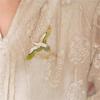 Chinese Style Elegant Rhinestone Green Enamel Wings Crane Clouds Brooches For Women Girls Flying Birds Lapel Pins Party Jewelry
