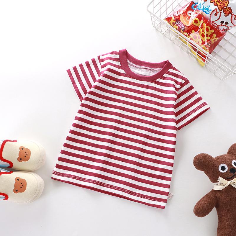 Kids Striped Short Sleeve T Shirt Loose Casual Crew Neck Tee